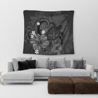 Hawaiian Map Big Turtle Hibiscus Plumeria Tribal Polynesian Tapestry - Gray - AH - Polynesian Pride