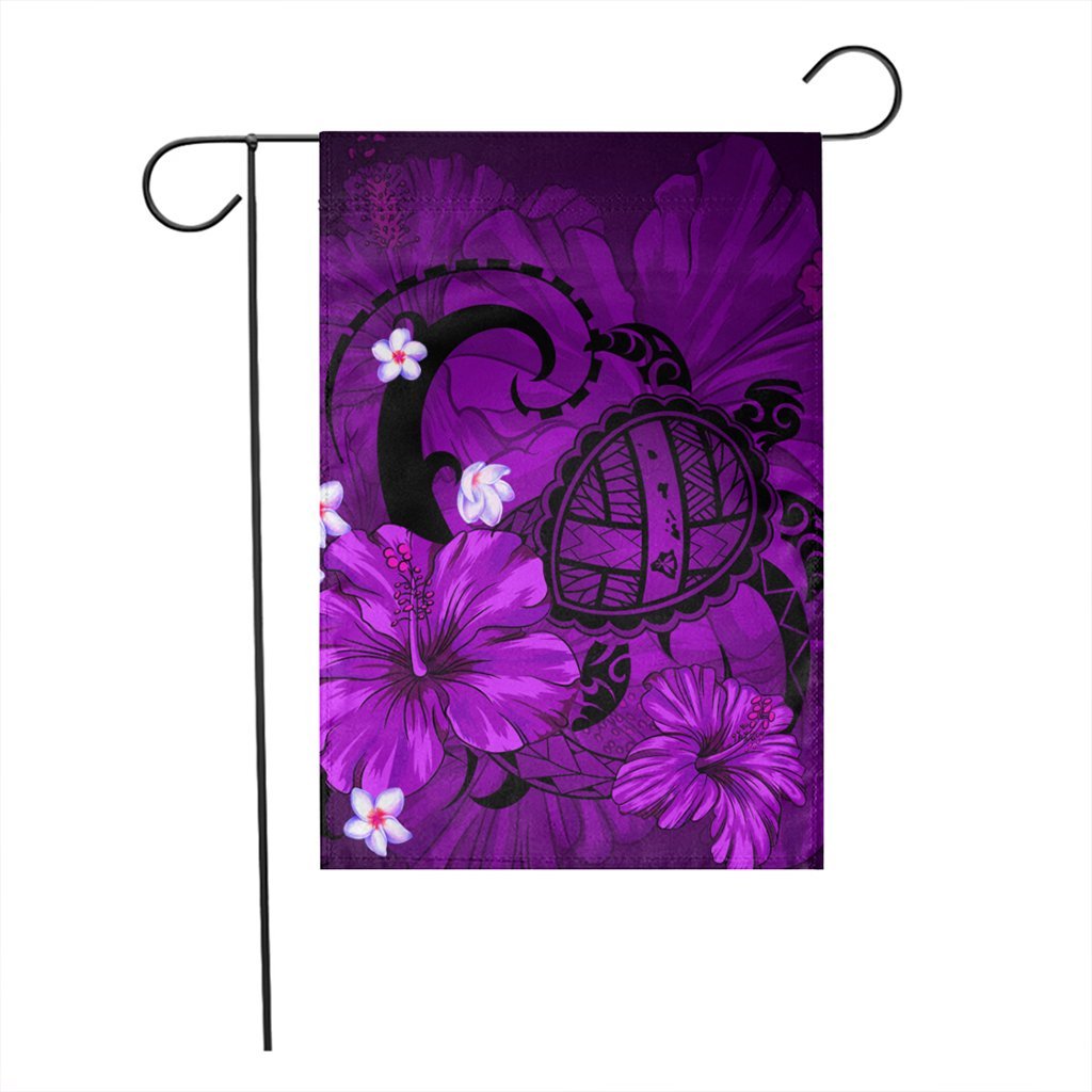 Hawaiian Map Big Turtle Hibiscus Plumeria Tribal Polynesian Flag - Purple - AH - Polynesian Pride