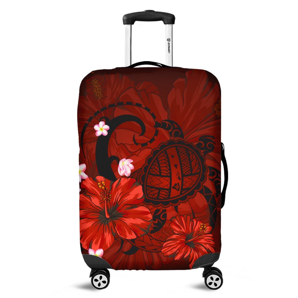 Hawaiian Map Big Turtle Hibiscus Plumeria Tribal Polynesian Luggage Covers - Red - AH Black - Polynesian Pride