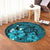 Hawaiian Map Big Turtle Hibiscus Plumeria Tribal Polynesian Round Carpet - Turquoise - AH - Polynesian Pride