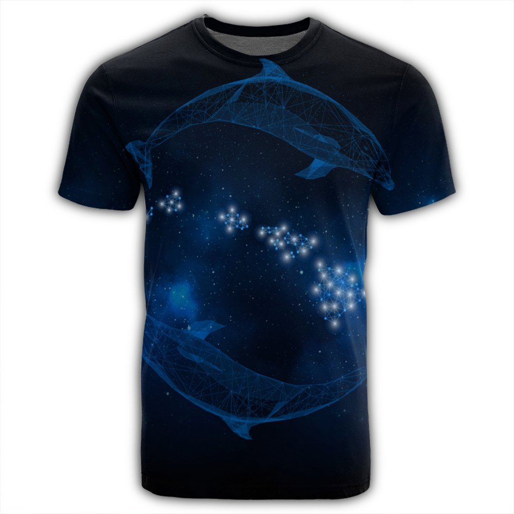 Hawaiian Map Galaxy Zodiac Dolphin Polynesian T Shirt - Polynesian Pride