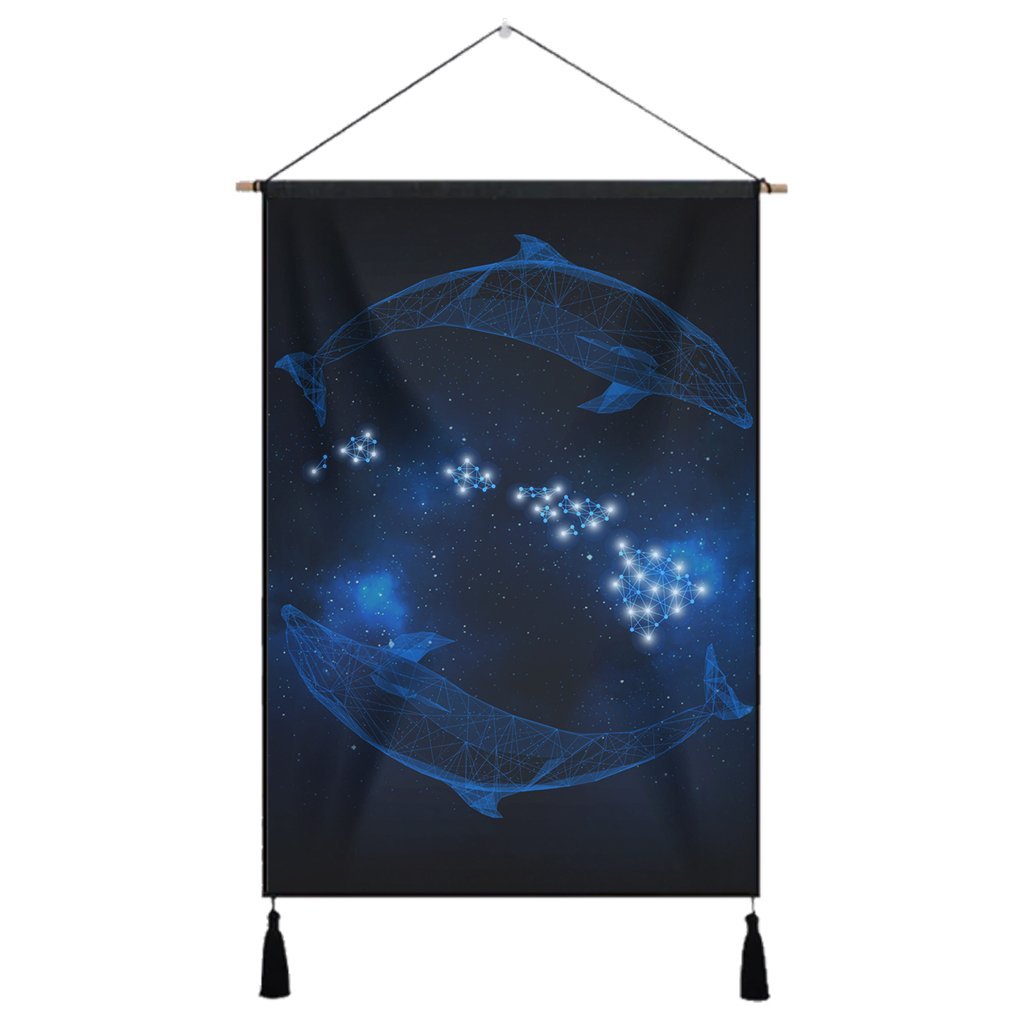 Hawaiian Map Galaxy Zodiac Dolphin Polynesian Hanging Poster - AH Hanging Poster Cotton And Linen - Polynesian Pride