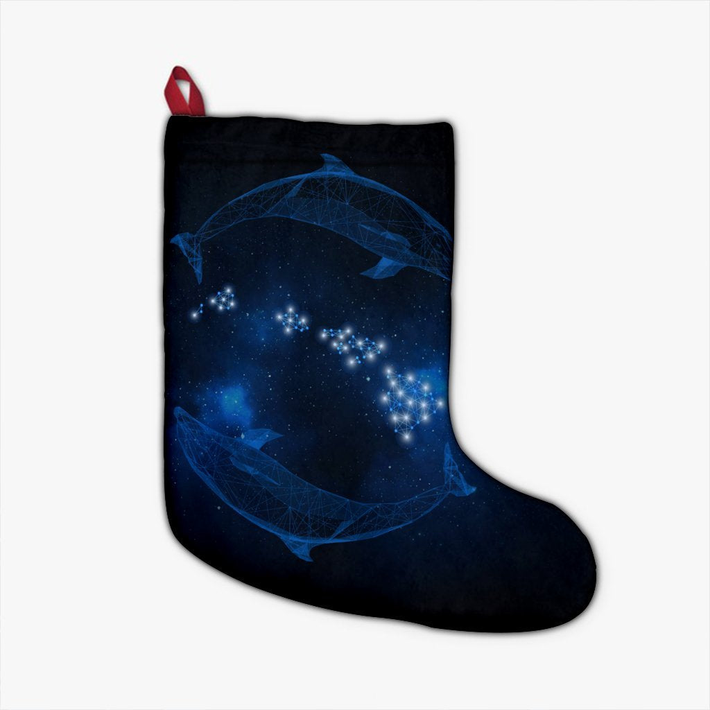 Hawaiian Map Galaxy Zodiac Dolphin Polynesian Christmas Stocking - AH Christmas Stocking 26 X 42 cm Black - Polynesian Pride