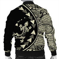 Hawaiian Map Gecko Tattoo Kakau Polynesian Bomber Jacket Beige AH - Polynesian Pride