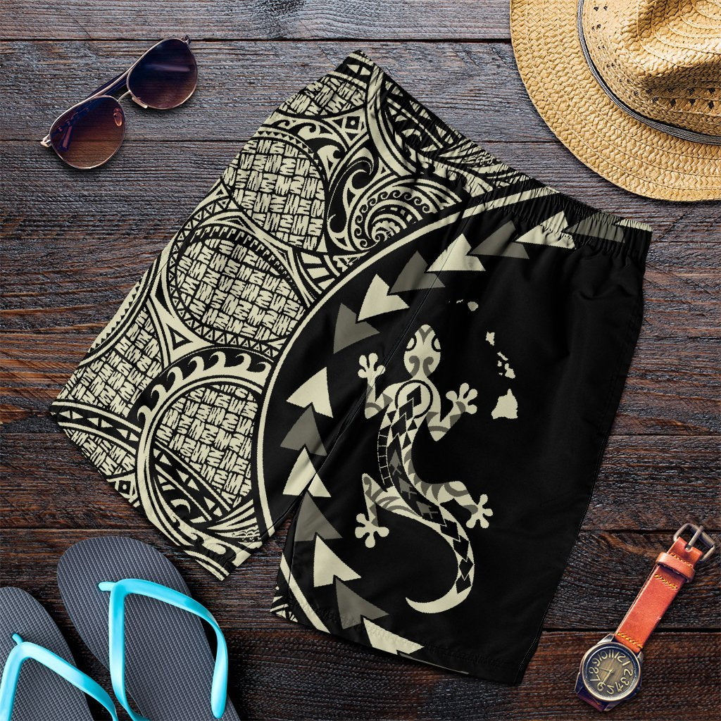 Hawaiian Map Gecko Tattoo Kakau Polynesian Men's Shorts Beige AH Art - Polynesian Pride
