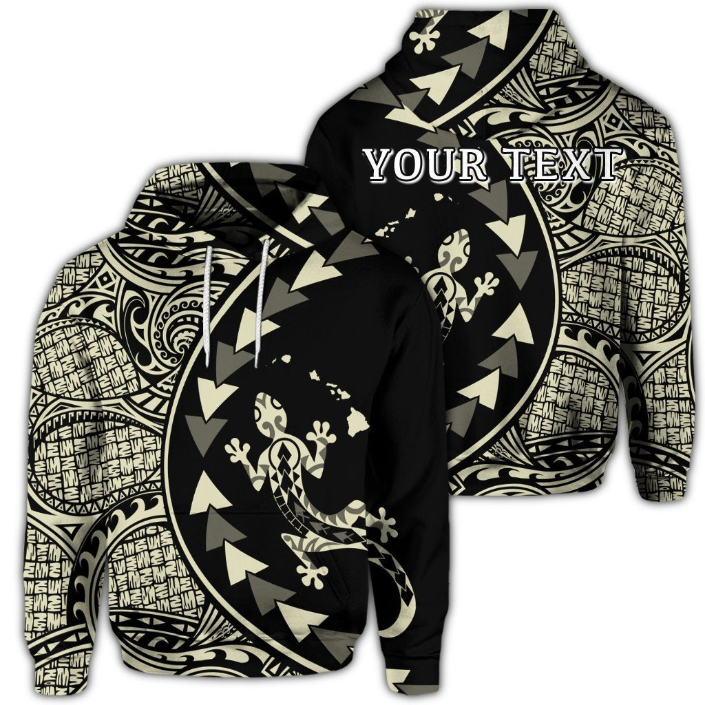 Custom Hawaiian Map Gecko Tattoo Kakau Polynesian Hoodie Beige Unisex Art - Polynesian Pride