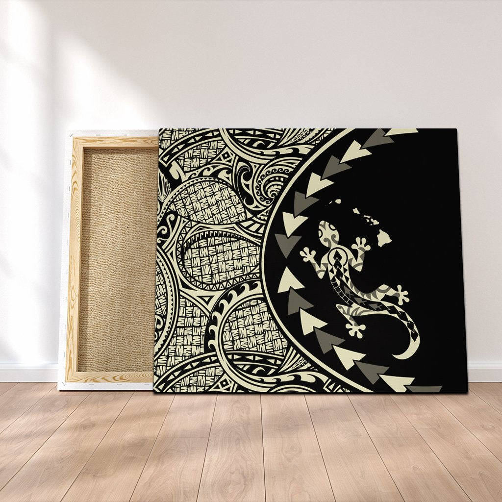 Hawaiian Map Gecko Tattoo Kakau Polynesian Canvas Beige AH Canvas Poly-cotton - Polynesian Pride