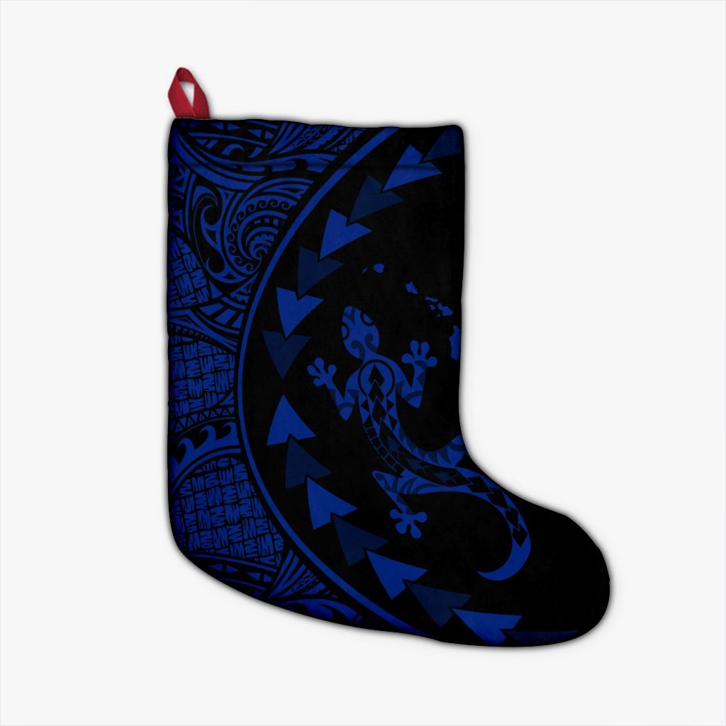 Hawaiian Map Gecko Tattoo Kakau Polynesian Christmas Stocking Blue AH Christmas Stocking 26 X 42 cm Black - Polynesian Pride