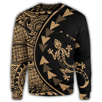 Hawaiian Map Gecko Tattoo Kakau Polynesian Sweatshirt Gold AH - Polynesian Pride