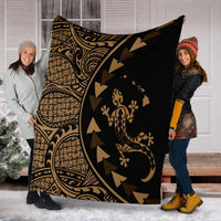 Hawaiian Map Gecko Tattoo Kakau Polynesian Premium Blankets Gold AH - Polynesian Pride