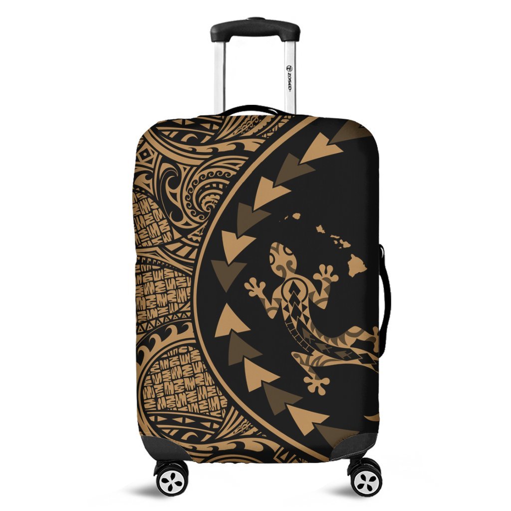 Hawaiian Map Gecko Tattoo Kakau Polynesian Luggage Covers Gold AH Black - Polynesian Pride