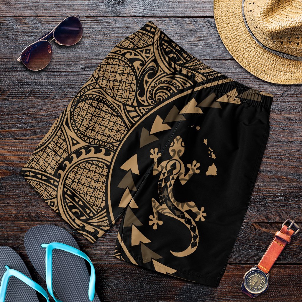Hawaiian Map Gecko Tattoo Kakau Polynesian Men's Shorts Gold AH Art - Polynesian Pride
