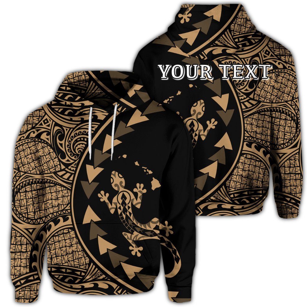Custom Hawaiian Map Gecko Tattoo Kakau Polynesian Hoodie Gold Unisex Art - Polynesian Pride
