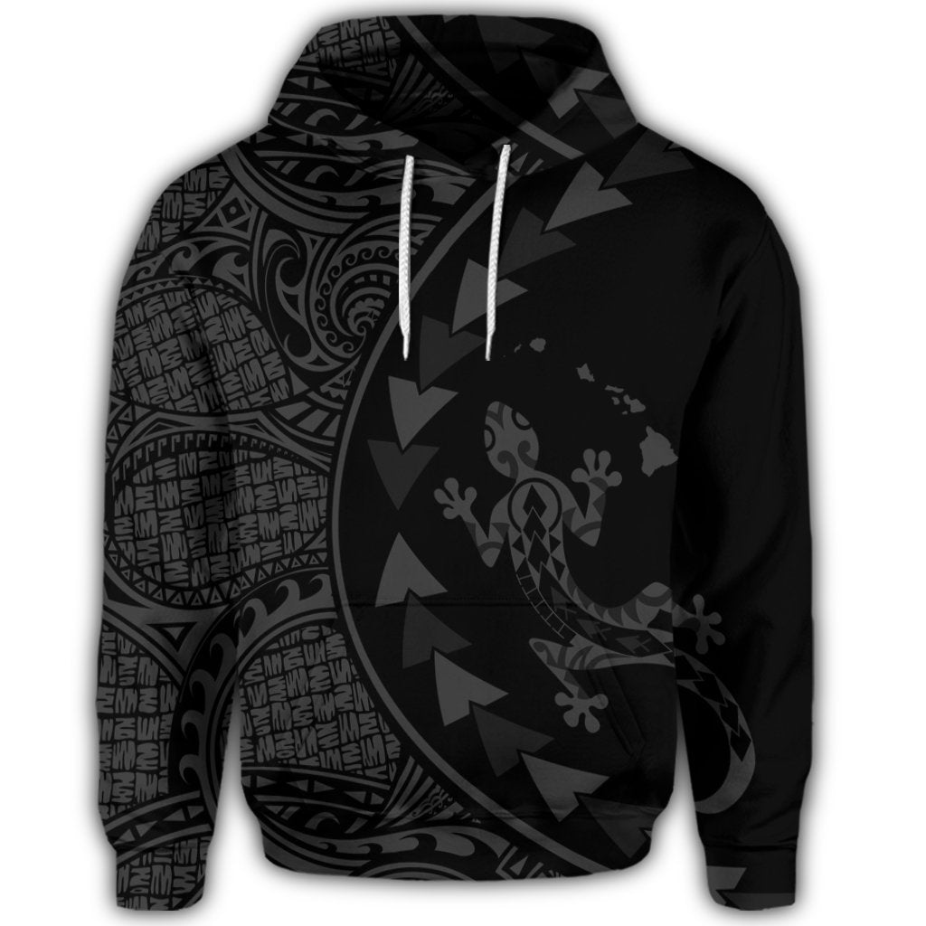 Hawaiian Map Gecko Tattoo Kakau Polynesian Hoodie Gray - Polynesian Pride