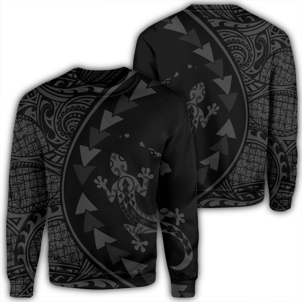Hawaiian Map Gecko Tattoo Kakau Polynesian Sweatshirt Gray AH Unisex Black - Polynesian Pride