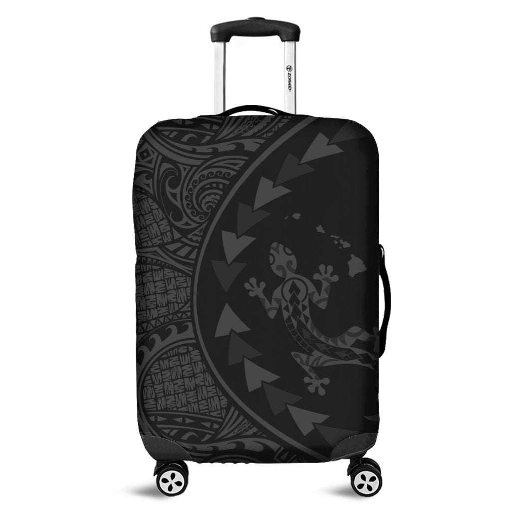 Hawaiian Map Gecko Tattoo Kakau Polynesian Luggage Covers Gray AH Black - Polynesian Pride