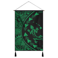 Hawaiian Map Gecko Tattoo Kakau Polynesian Hanging Poster Green AH Hanging Poster Cotton And Linen - Polynesian Pride