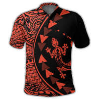 Hawaiian Map Gecko Tattoo Kakau Polynesian Polo Shirt Orange - Polynesian Pride
