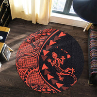 Hawaiian Map Gecko Tattoo Kakau Polynesian Round Carpet Orange AH - Polynesian Pride