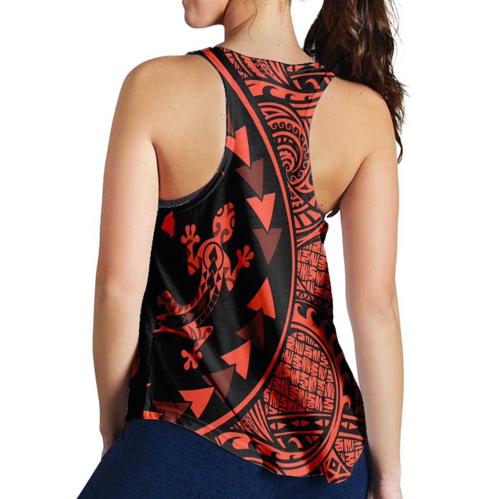 Hawaiian Map Gecko Tattoo Kakau Polynesian Racerback Tank Orange AH - Polynesian Pride