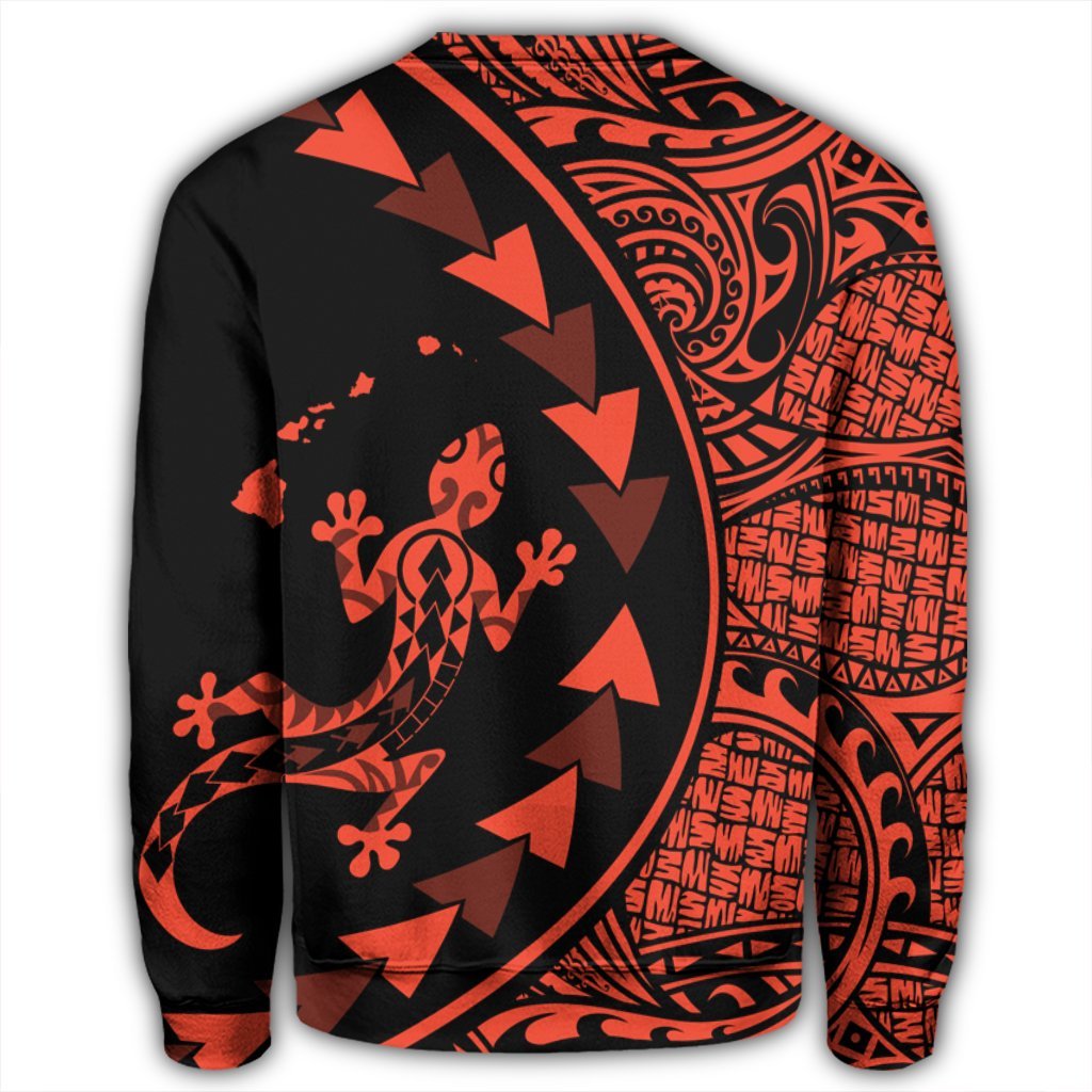 Hawaiian Map Gecko Tattoo Kakau Polynesian Sweatshirt Orange AH - Polynesian Pride