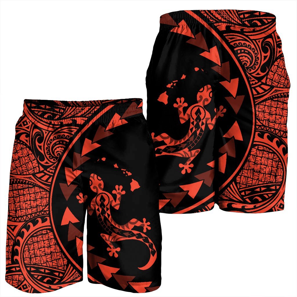 Hawaiian Map Gecko Tattoo Kakau Polynesian Men's Shorts Orange AH - Polynesian Pride