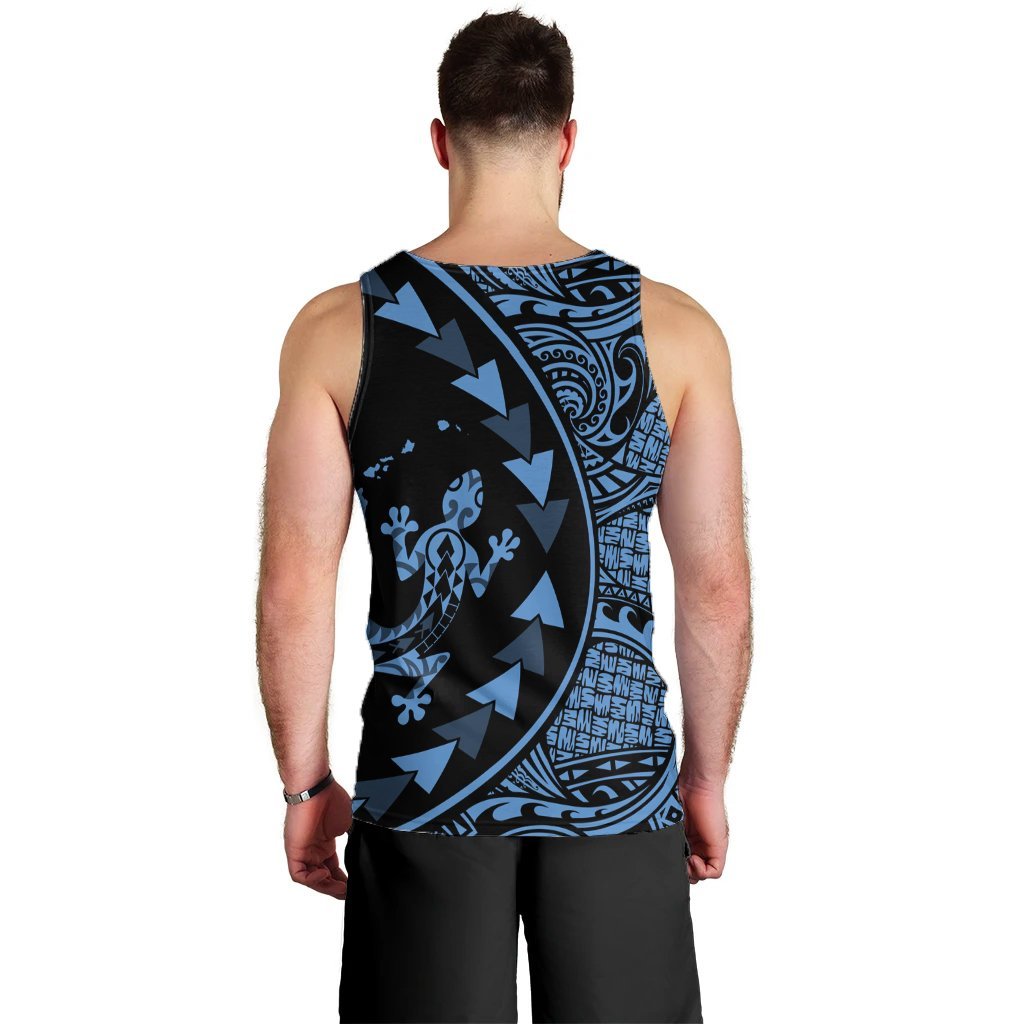 Hawaiian Map Gecko Tattoo Kakau Polynesian Tank Top Pastel Blue AH - Polynesian Pride