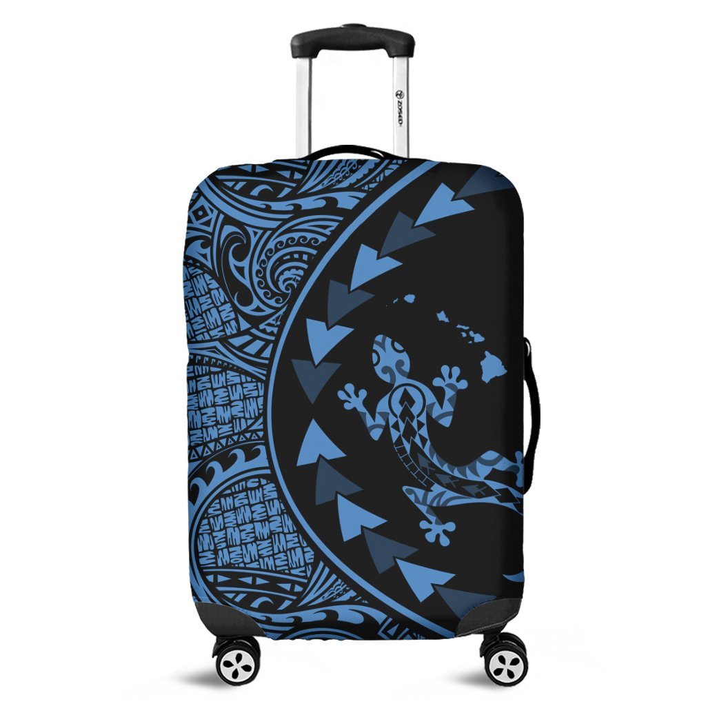 Hawaiian Map Gecko Tattoo Kakau Polynesian Luggage Covers Pastel Blue AH Black - Polynesian Pride