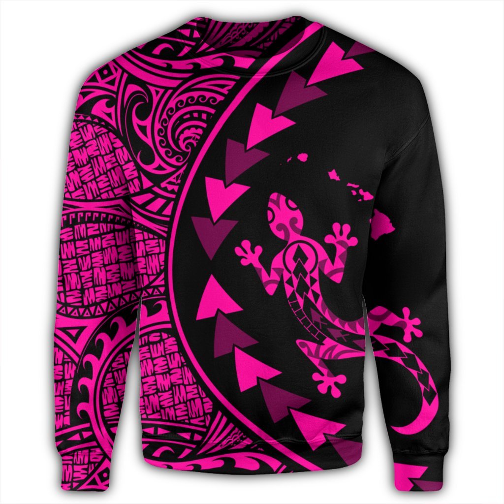 Hawaiian Map Gecko Tattoo Kakau Polynesian Sweatshirt Pink AH - Polynesian Pride
