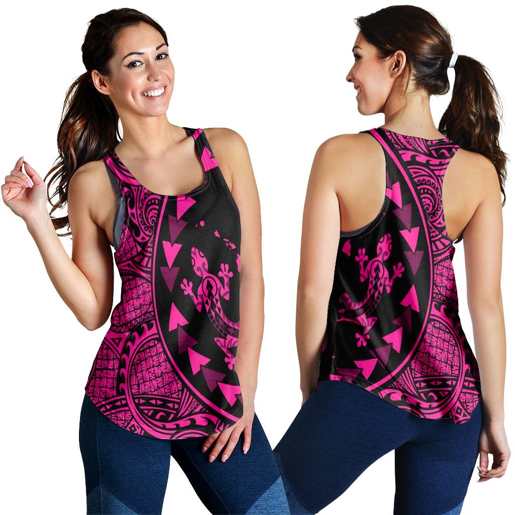 Hawaiian Map Gecko Tattoo Kakau Polynesian Racerback Tank Pink AH Black - Polynesian Pride