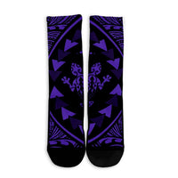 Hawaiian Map Gecko Tattoo Kakau Polynesian Crew Socks Purple AH - Polynesian Pride