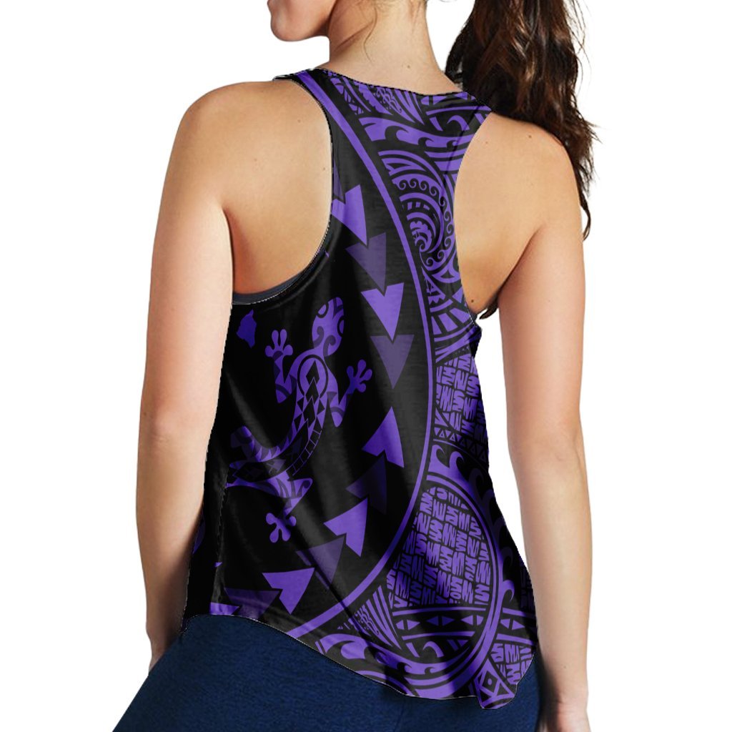 Hawaiian Map Gecko Tattoo Kakau Polynesian Racerback Tank Purple AH - Polynesian Pride