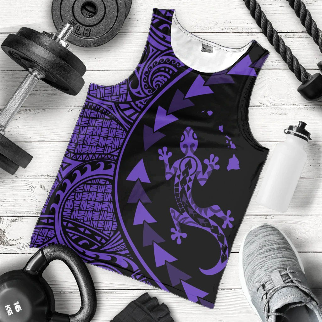 Hawaiian Map Gecko Tattoo Kakau Polynesian Tank Top Purple AH - Polynesian Pride