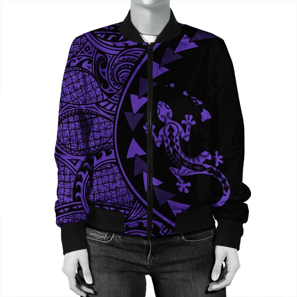 Hawaiian Map Gecko Tattoo Kakau Polynesian Bomber Jacket Purple AH - Polynesian Pride