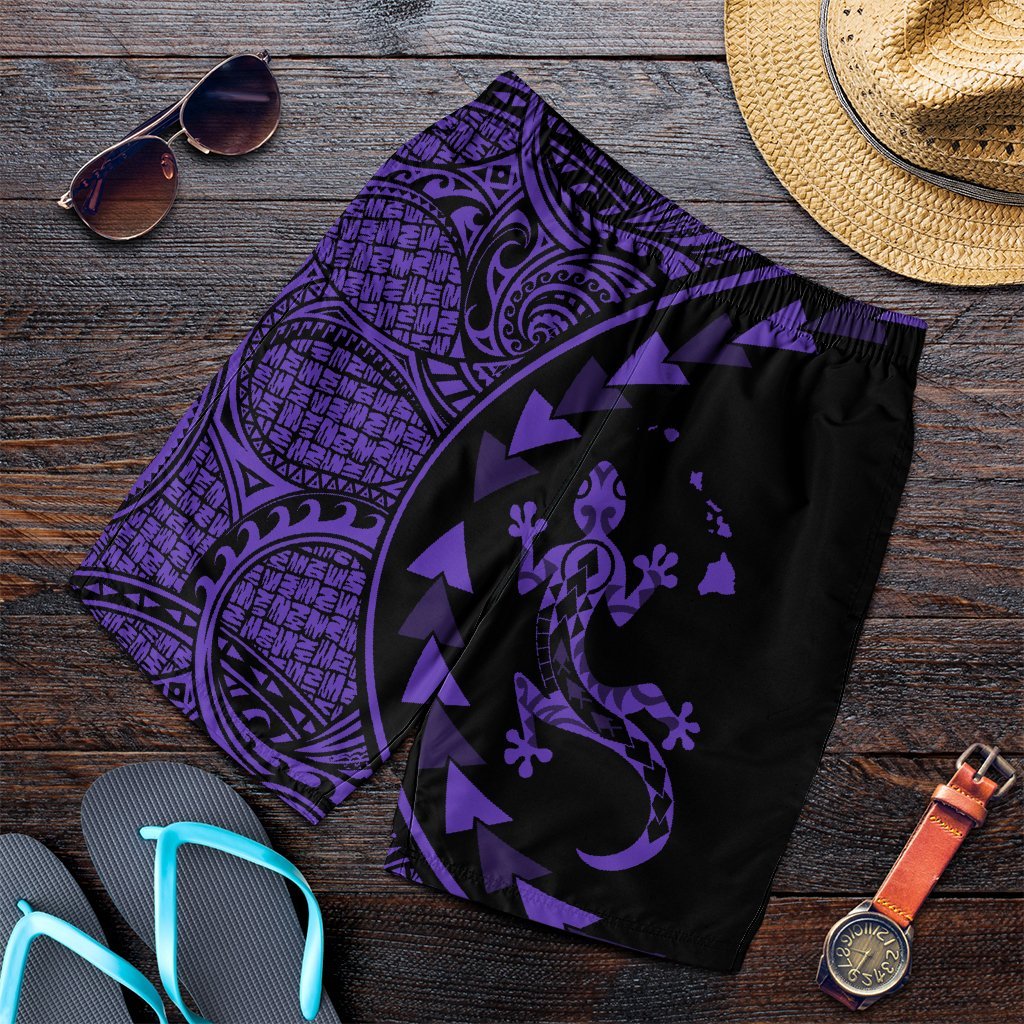 Hawaiian Map Gecko Tattoo Kakau Polynesian Men's Shorts Purple AH - Polynesian Pride
