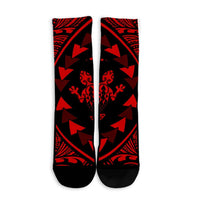 Hawaiian Map Gecko Tattoo Kakau Polynesian Crew Socks Red AH - Polynesian Pride