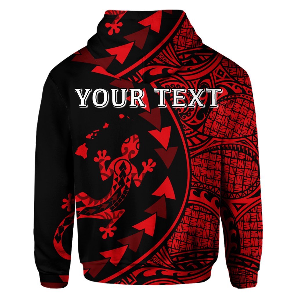 Custom Hawaiian Map Gecko Tattoo Kakau Polynesian Hoodie Red - Polynesian Pride