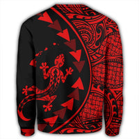 Hawaiian Map Gecko Tattoo Kakau Polynesian Sweatshirt Red AH - Polynesian Pride