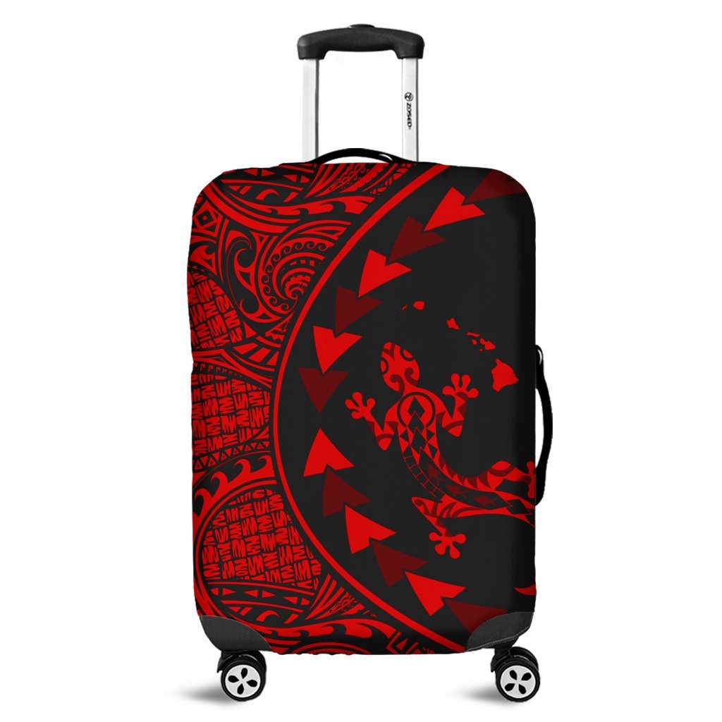 Hawaiian Map Gecko Tattoo Kakau Polynesian Luggage Covers Red AH Black - Polynesian Pride