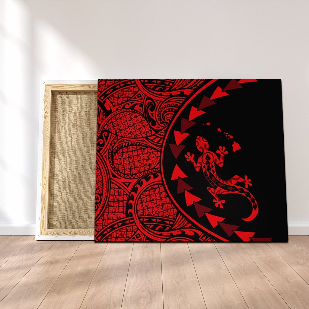Hawaiian Map Gecko Tattoo Kakau Polynesian Canvas Red AH Canvas Poly-cotton - Polynesian Pride