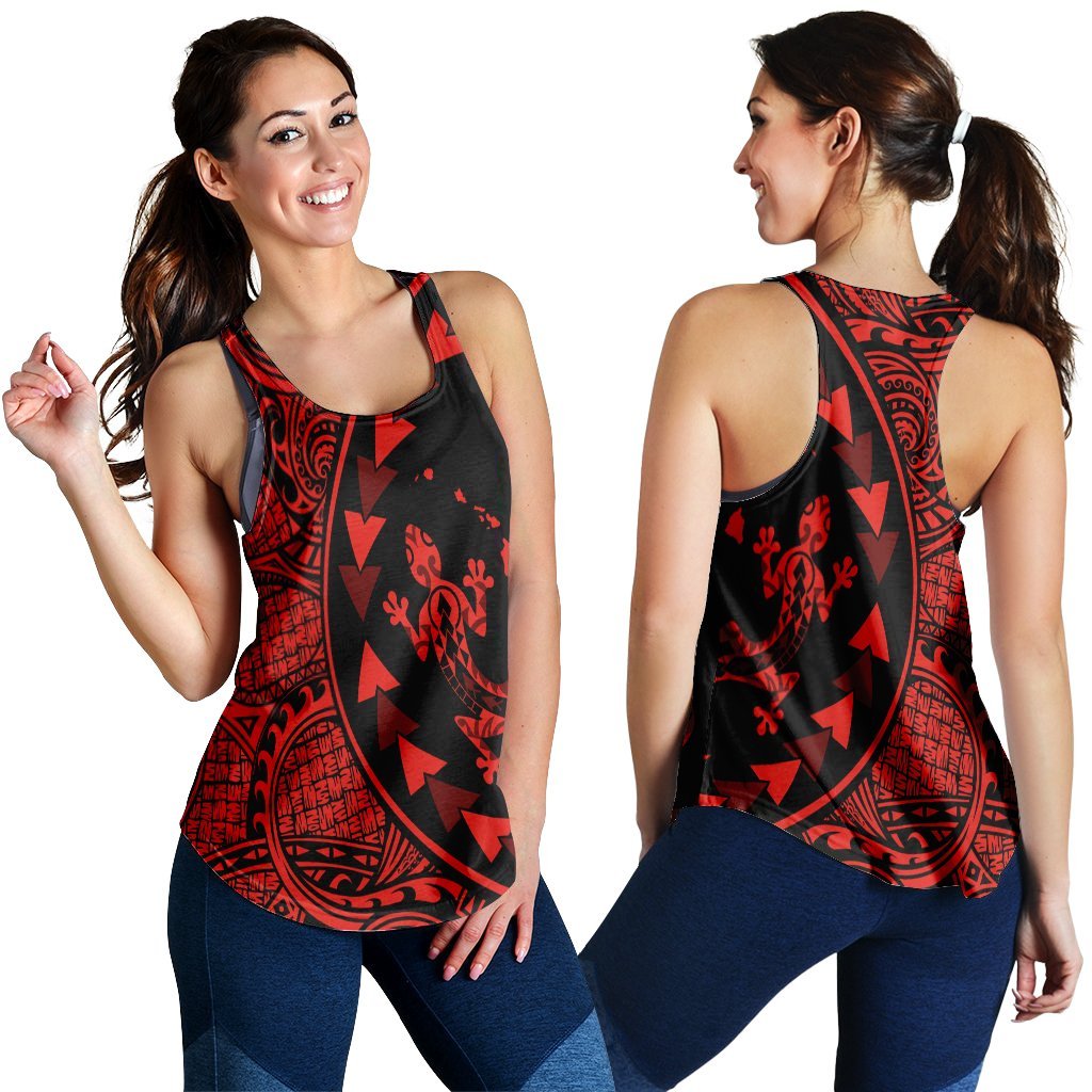 Hawaiian Map Gecko Tattoo Kakau Polynesian Racerback Tank Red AH Black - Polynesian Pride
