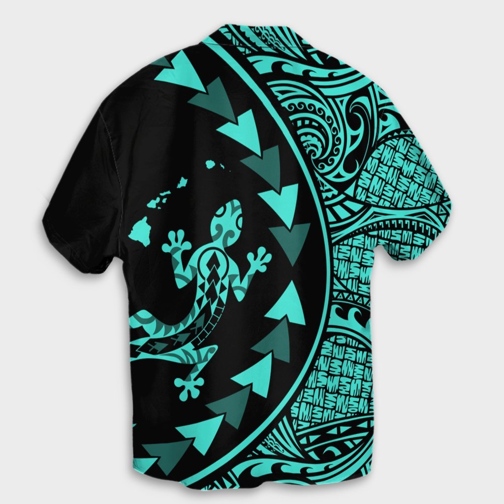 Hawaiian Map Gecko Tattoo Kakau Polynesian Hawaiian Shirt Turquoise AH - Polynesian Pride