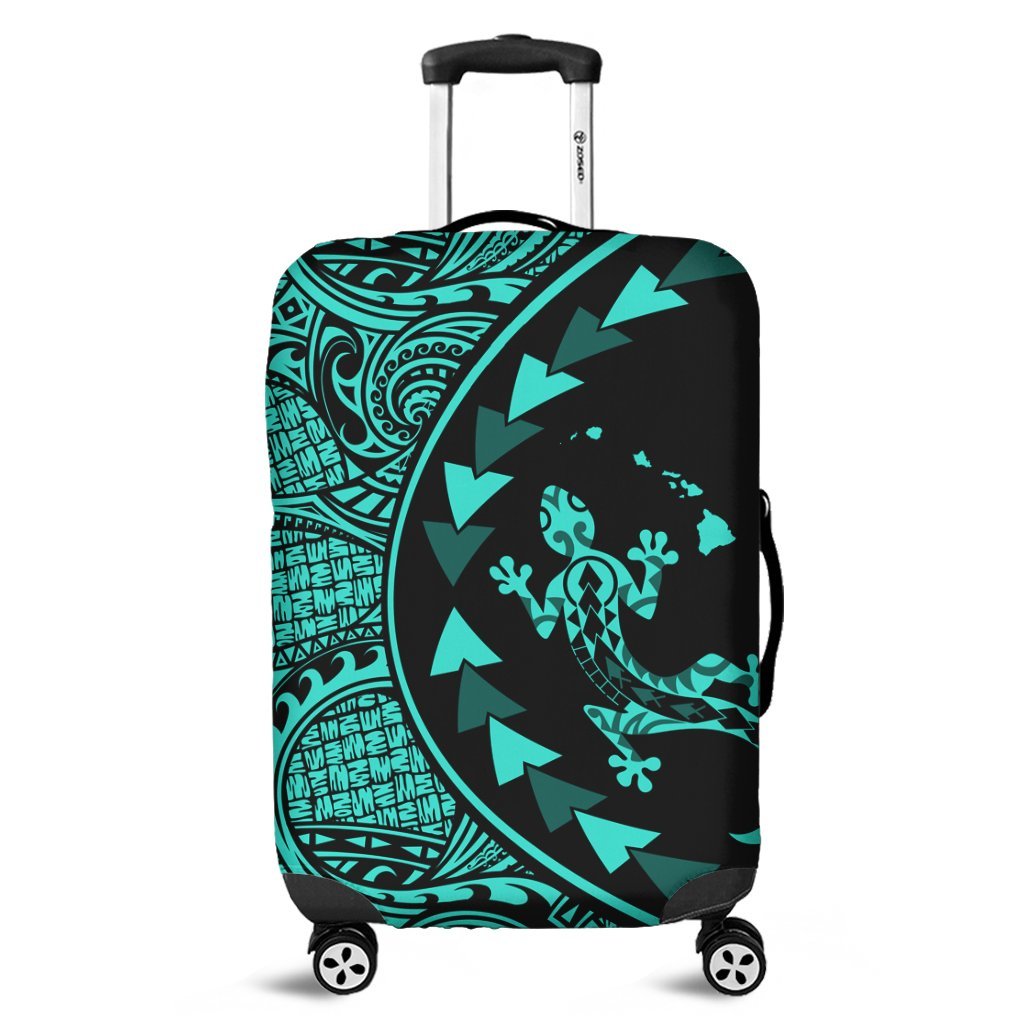 Hawaiian Map Gecko Tattoo Kakau Polynesian Luggage Covers Turquoise AH Black - Polynesian Pride