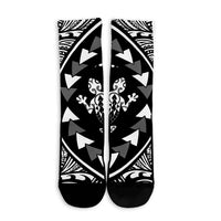 Hawaiian Map Gecko Tattoo Kakau Polynesian Crew Socks White AH - Polynesian Pride