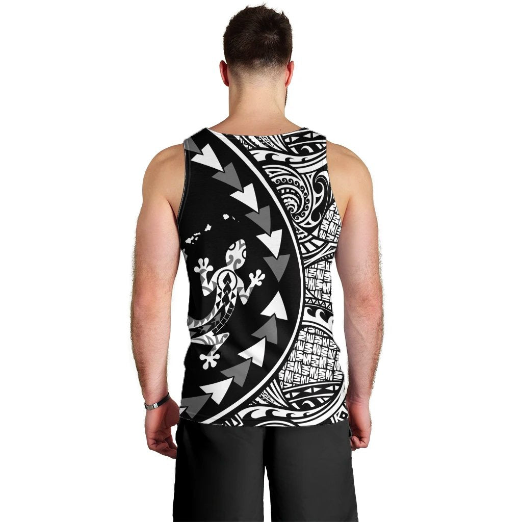 Hawaiian Map Gecko Tattoo Kakau Polynesian Tank Top White AH - Polynesian Pride