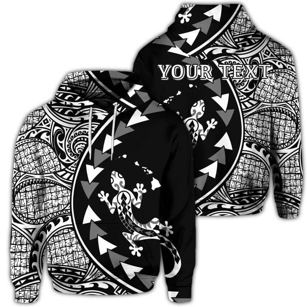 Custom Hawaiian Map Gecko Tattoo Kakau Polynesian Hoodie White Unisex Art - Polynesian Pride