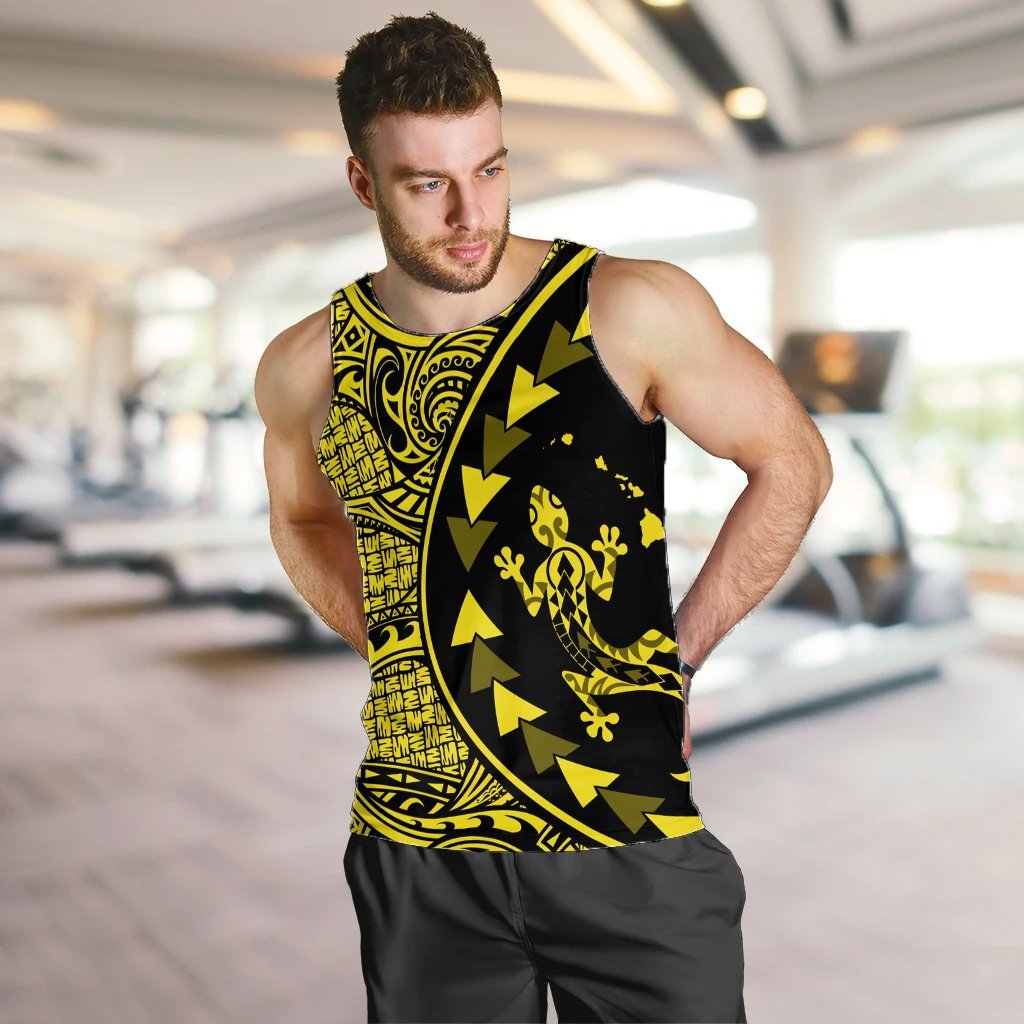 Hawaiian Map Gecko Tattoo Kakau Polynesian Tank Top Yellow AH - Polynesian Pride