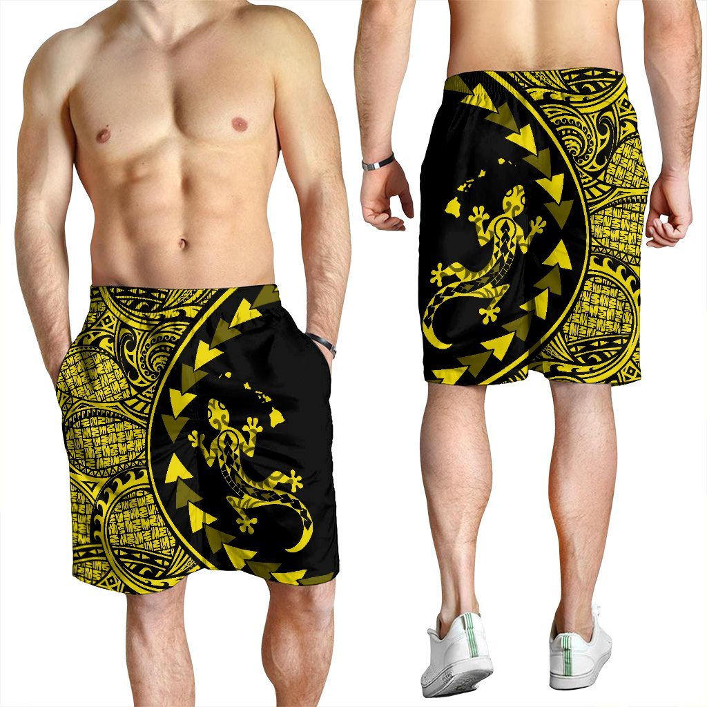 Hawaiian Map Gecko Tattoo Kakau Polynesian Men's Shorts Yellow AH - Polynesian Pride