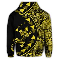 Hawaiian Map Gecko Tattoo Kakau Polynesian Zip Hoodie Yellow - Polynesian Pride