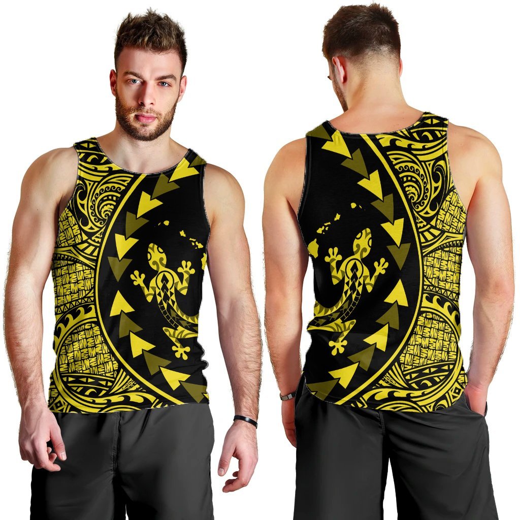 Hawaiian Map Gecko Tattoo Kakau Polynesian Tank Top Yellow AH - Polynesian Pride